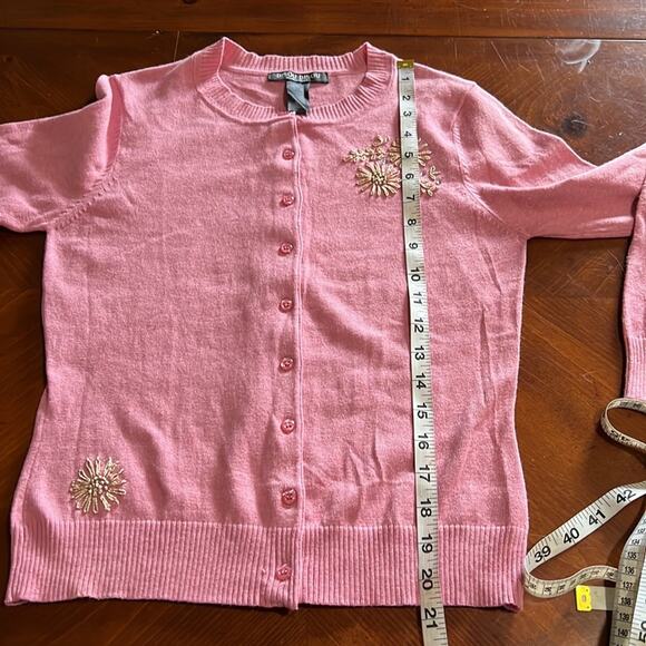 Bisou Bisou Michele Bohbot Pink Embellished Cardigan Sweater - Picture 9 of 9